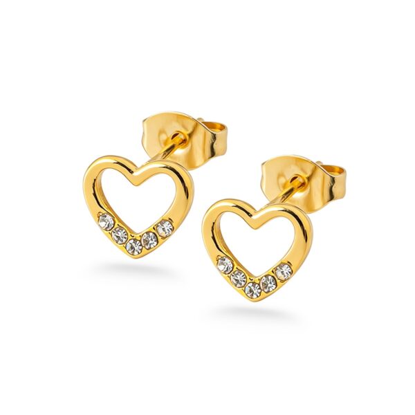 Wasserfeste Herz-Ohrstecker mit Zirkonia (7 x 8 mm) in 18 Karat PVD-Gold