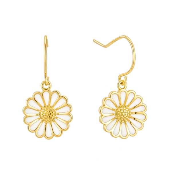 Copenhagen Smykker – Gänseblümchen-Ohrhänger, 18 Karat vergoldet mit weißer Emaille, 12 mm