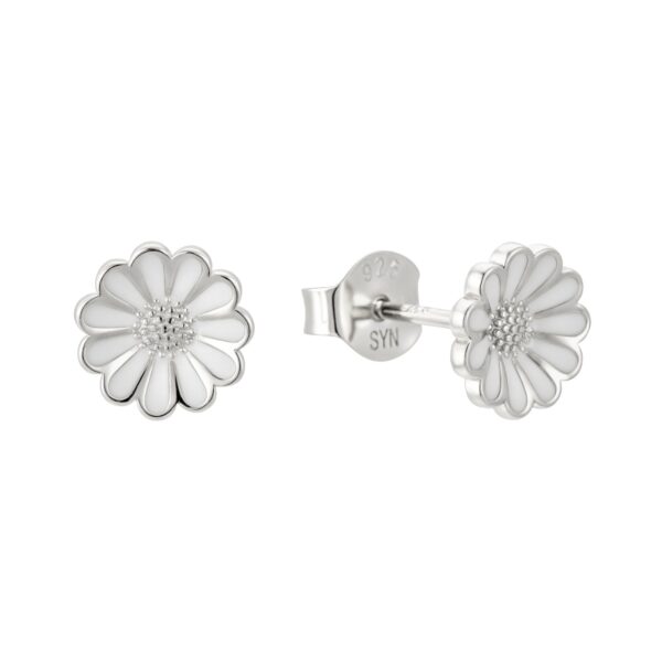 Copenhagen Smykker – Marguerite-Ohrringe aus 925er Sterlingsilber mit weißer Emaille. 8 mm