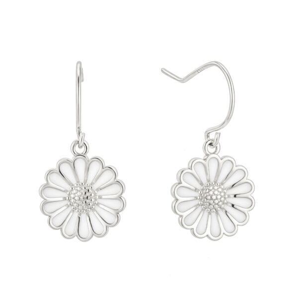 Copenhagen Smykker – Marguerit-Ohrhänger aus 925er Sterlingsilber mit weißer Emaille, 12 mm