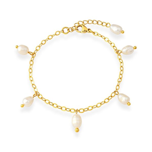 Wasserfestes Armband mit hängenden Süßwasserperlen in 18 Karat PVD-Gold