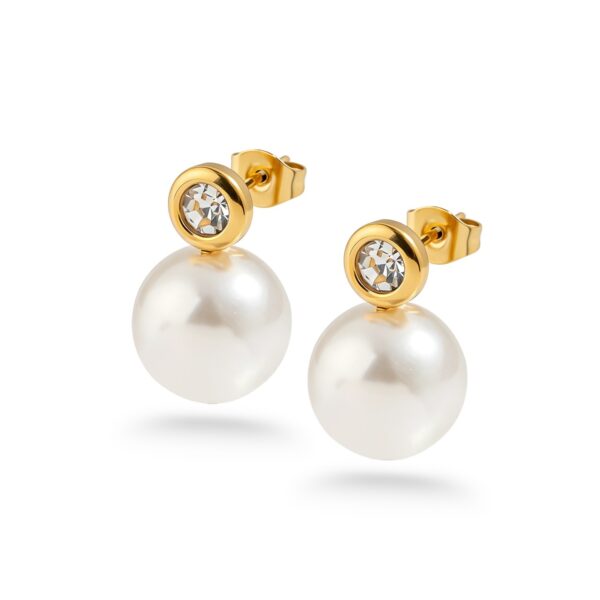 Perlenohrringe mit Zirkonia in 18 Karat PVD-Gold – 18 x 12 mm