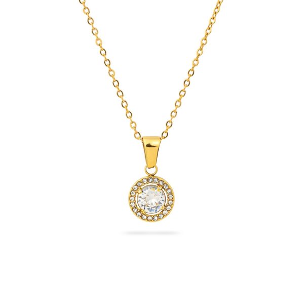 Wasserfeste runde Halo-Halskette mit Zirkonia aus 18 Karat PVD-Gold