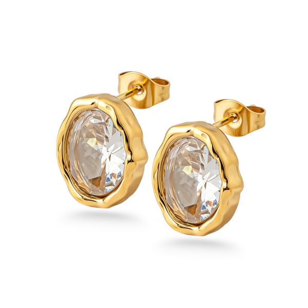 Ovale Ohrringe mit großen Zirkonia in 18-karätiger PVD-Vergoldung – 13 x 11 mm