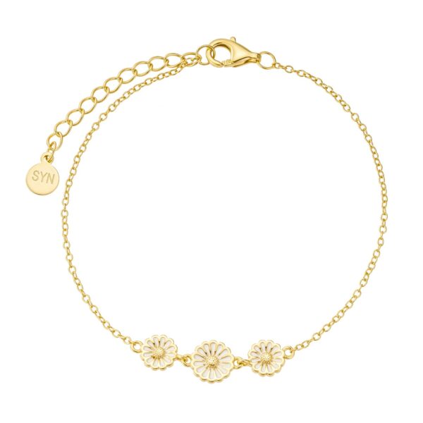 Copenhagen Smykker – 18 Karat vergoldeter Marguerite-Anhänger Armband mit 3 Gänseblümchen