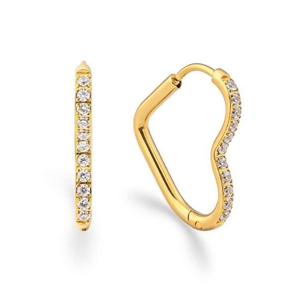 Wasserfeste Herz-Creolen mit Zirkonia, 16 x 20 mm, 18 Karat PVD-Gold